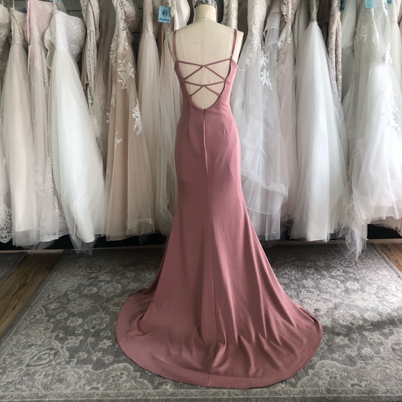 Dusty Rose fitted prom dress Open Back - Picture 6 of 8